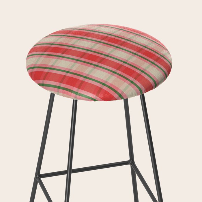 Christmas Cottage Plaid Pattern Red Pink Green Stool Gallery Image 2