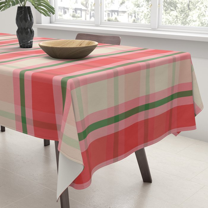 Christmas Cottage Plaid Pattern Red Pink Green Tablecloth Gallery Image 3
