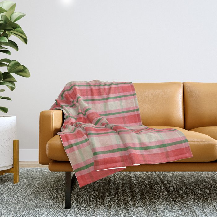 Christmas Cottage Plaid Pattern Red Pink Green Throw Blanket Gallery Image 1
