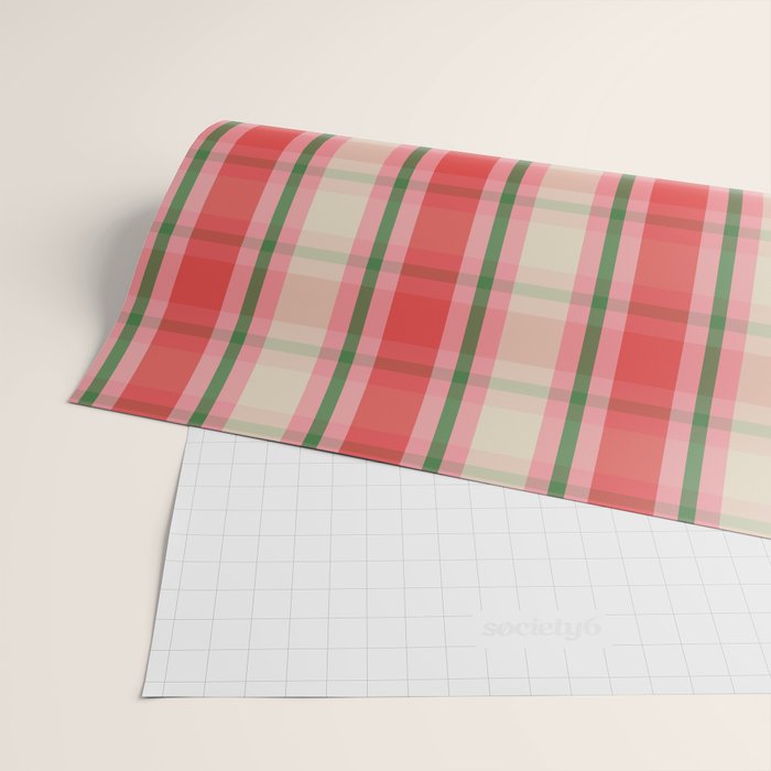 Christmas Cottage Plaid Pattern Red Pink Green Wrapping Paper Gallery Image 2