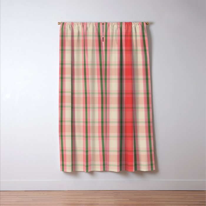 Christmas Cottage Plaid Pattern Red Pink Green Window Curtain Gallery Image 3