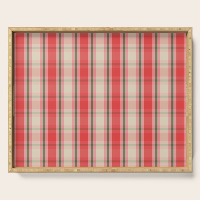 Christmas Cottage Plaid Pattern Red Pink Green Serving Tray Gallery Image 1