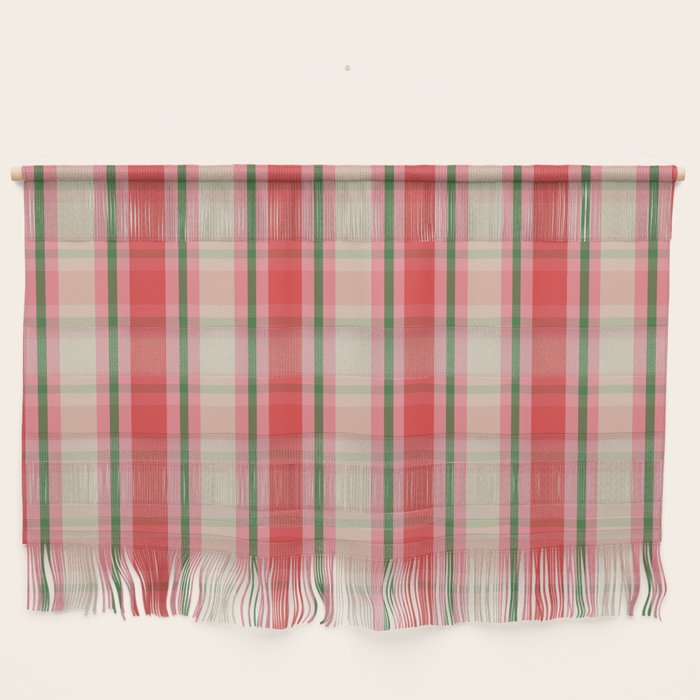 Christmas Cottage Plaid Pattern Red Pink Green Wall Hanging Gallery Image 1