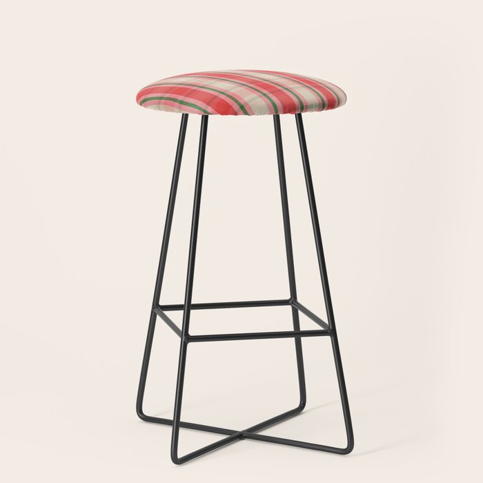 Christmas Cottage Plaid Pattern Red Pink Green Stool Gallery Image 1