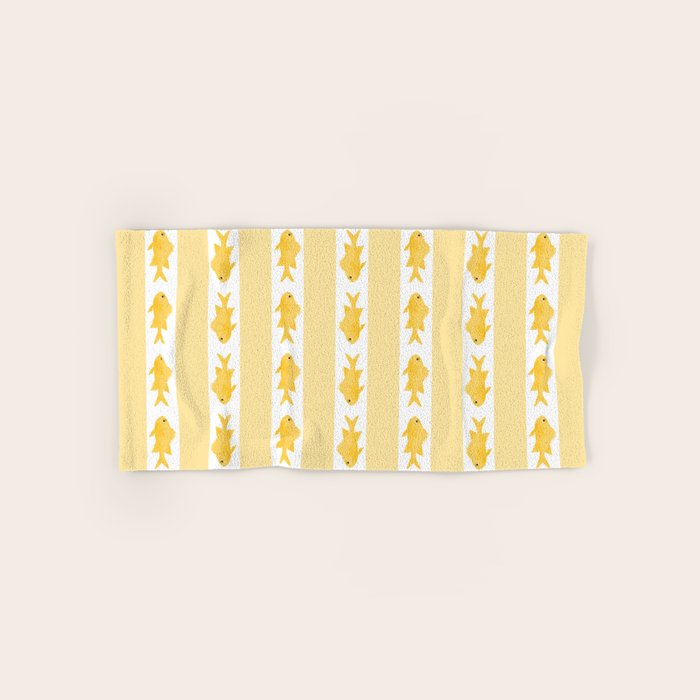 Coastal Fish Stripes Contemporary Cottage Pattern in Pastel Yellow and White Bath Towel Gallery Image 1
