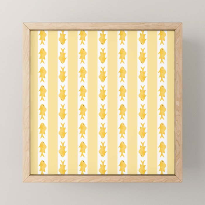 Coastal Fish Stripes Contemporary Cottage Pattern in Pastel Yellow and White Mini Art Print Gallery Image 1