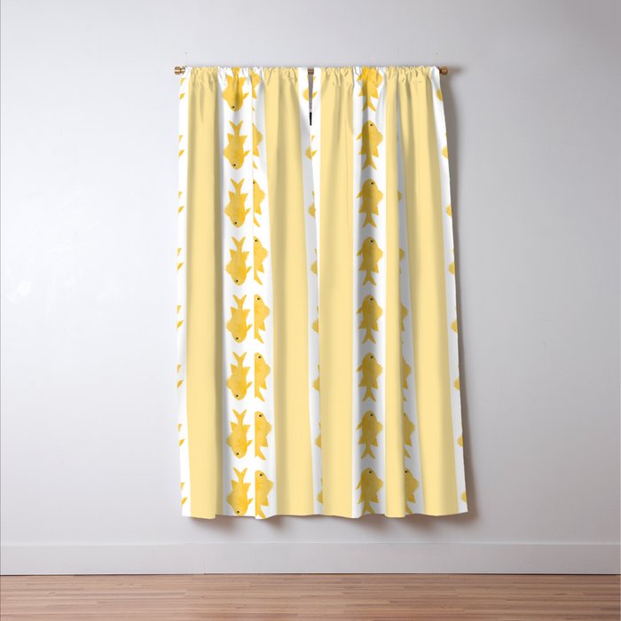 Coastal Fish Stripes Contemporary Cottage Pattern in Pastel Yellow and White Window Curtain Gallery Image 3