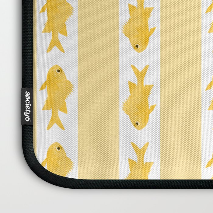Coastal Fish Stripes Contemporary Cottage Pattern in Pastel Yellow and White Laptop Sleeve Gallery Image 3