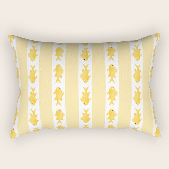 Coastal Fish Stripes Contemporary Cottage Pattern in Pastel Yellow and White Rectangular Pillow Gallery Image 2
