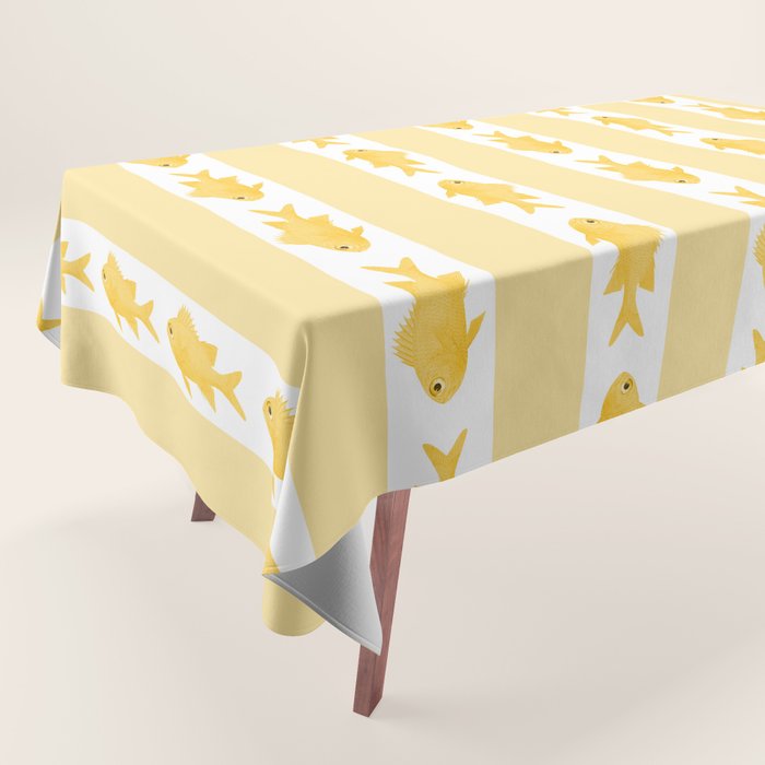 Coastal Fish Stripes Contemporary Cottage Pattern in Pastel Yellow and White Tablecloth Gallery Image 1