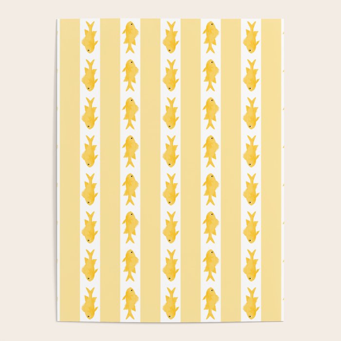 Coastal Fish Stripes Contemporary Cottage Pattern in Pastel Yellow and White Poster Gallery Image 4