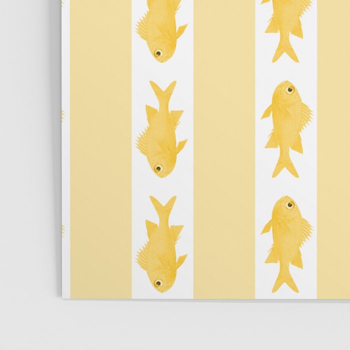 Coastal Fish Stripes Contemporary Cottage Pattern in Pastel Yellow and White Poster Gallery Image 3