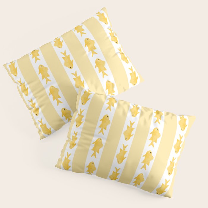 Coastal Fish Stripes Contemporary Cottage Pattern in Pastel Yellow and White Pillow Sham Gallery Image 3
