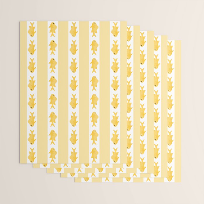 Coastal Fish Stripes Contemporary Cottage Pattern in Pastel Yellow and White Wrapping Paper Gallery Image 3
