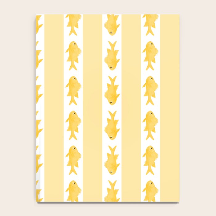 Coastal Fish Stripes Contemporary Cottage Pattern in Pastel Yellow and White Notebook Gallery Image 4