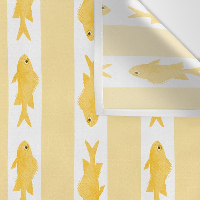 Coastal Fish Stripes Contemporary Cottage Pattern in Pastel Yellow and White Wall Tapestry Gallery Image 3