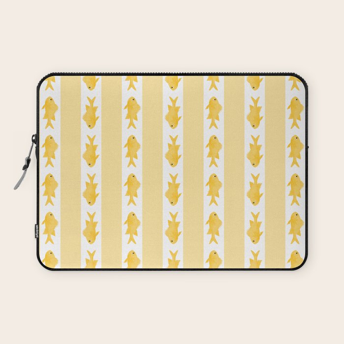 Coastal Fish Stripes Contemporary Cottage Pattern in Pastel Yellow and White Laptop Sleeve Gallery Image 1