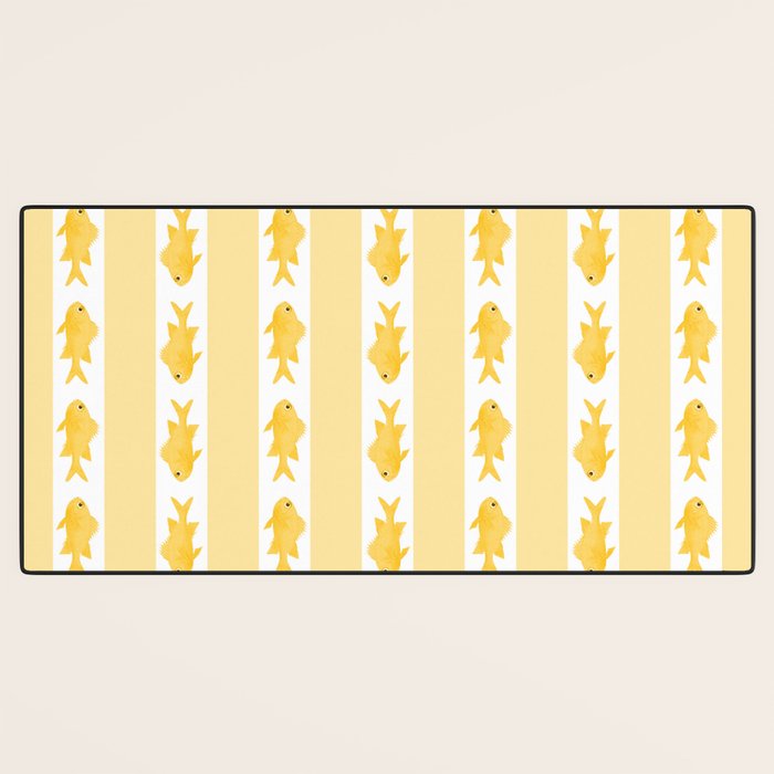 Coastal Fish Stripes Contemporary Cottage Pattern in Pastel Yellow and White Desk Mat Gallery Image 3