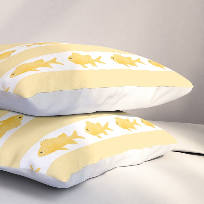 Coastal Fish Stripes Contemporary Cottage Pattern in Pastel Yellow and White Pillow Sham Gallery Image 3