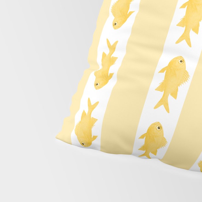 Coastal Fish Stripes Contemporary Cottage Pattern in Pastel Yellow and White Pillow Sham Gallery Image 4