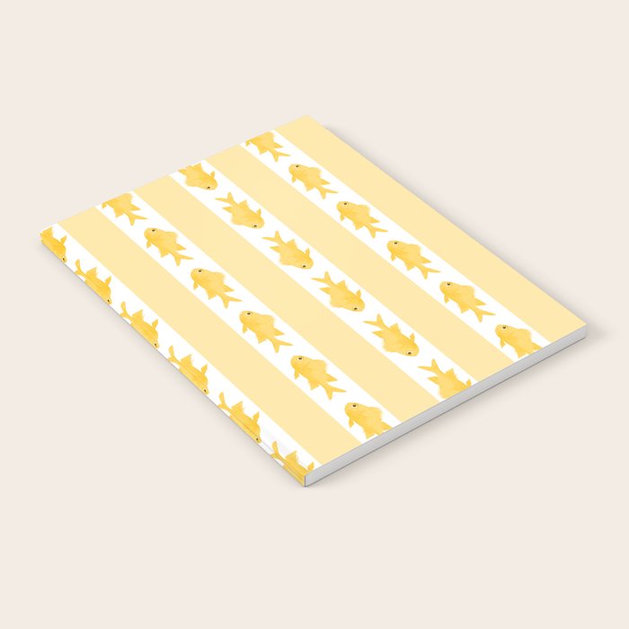 Coastal Fish Stripes Contemporary Cottage Pattern in Pastel Yellow and White Notebook Gallery Image 2
