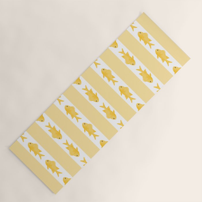 Coastal Fish Stripes Contemporary Cottage Pattern in Pastel Yellow and White Yoga Mat Gallery Image 1