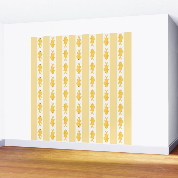 Coastal Fish Stripes Contemporary Cottage Pattern in Pastel Yellow and White Wall Mural Gallery Image 2
