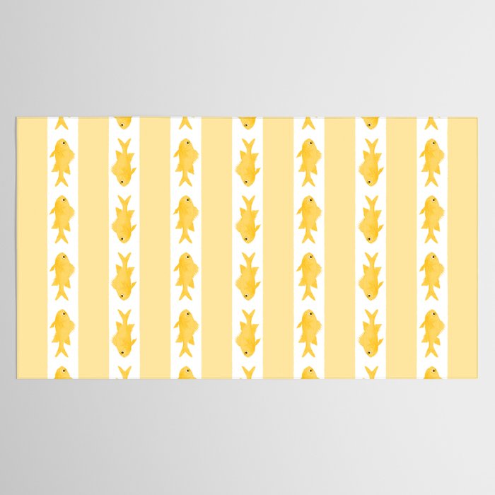 Coastal Fish Stripes Contemporary Cottage Pattern in Pastel Yellow and White Tablecloth Gallery Image 2