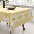 Coastal Fish Stripes Contemporary Cottage Pattern in Pastel Yellow and White Tablecloth Gallery Image 3