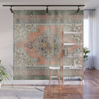 turkish floral - orange & olive green Wall Mural Gallery Image 1