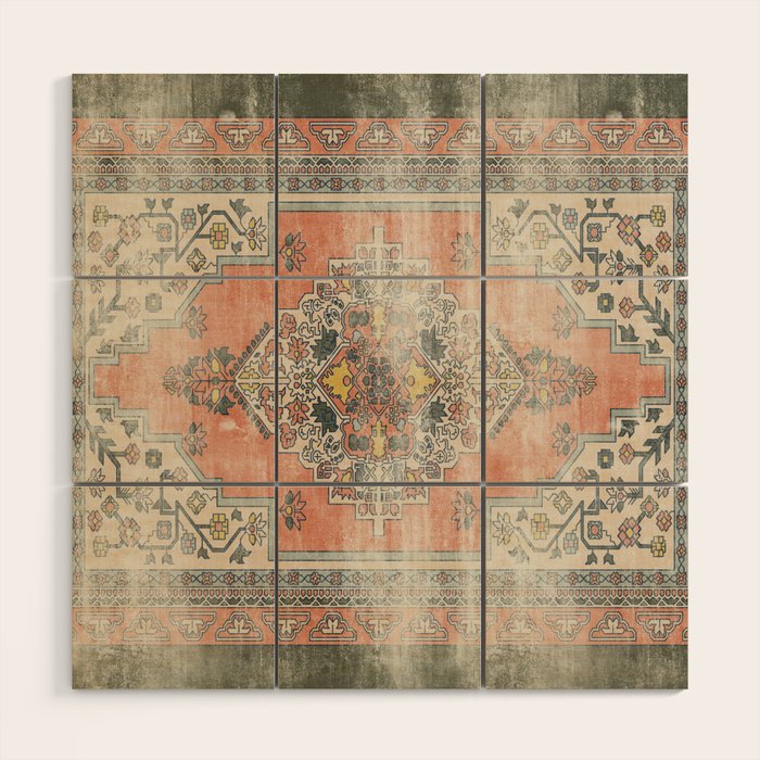 turkish floral - orange & olive green Wood Wall Art Gallery Image 1