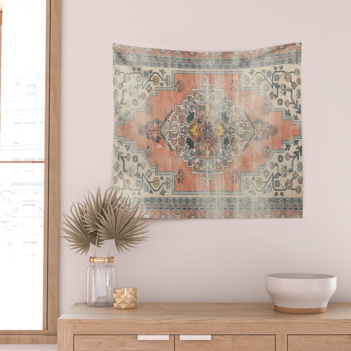 turkish floral - orange & olive green Wall Tapestry Gallery Image 2
