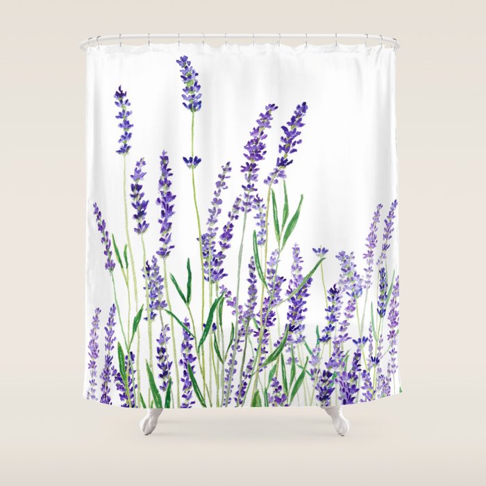 lavender watercolor horizontal Shower Curtain Gallery Image 1