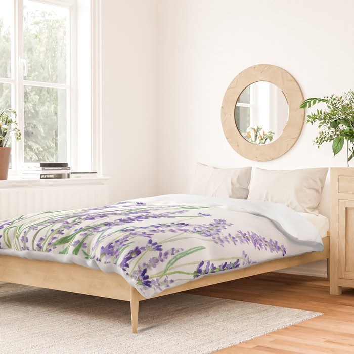 lavender watercolor horizontal Duvet Cover Gallery Image 2