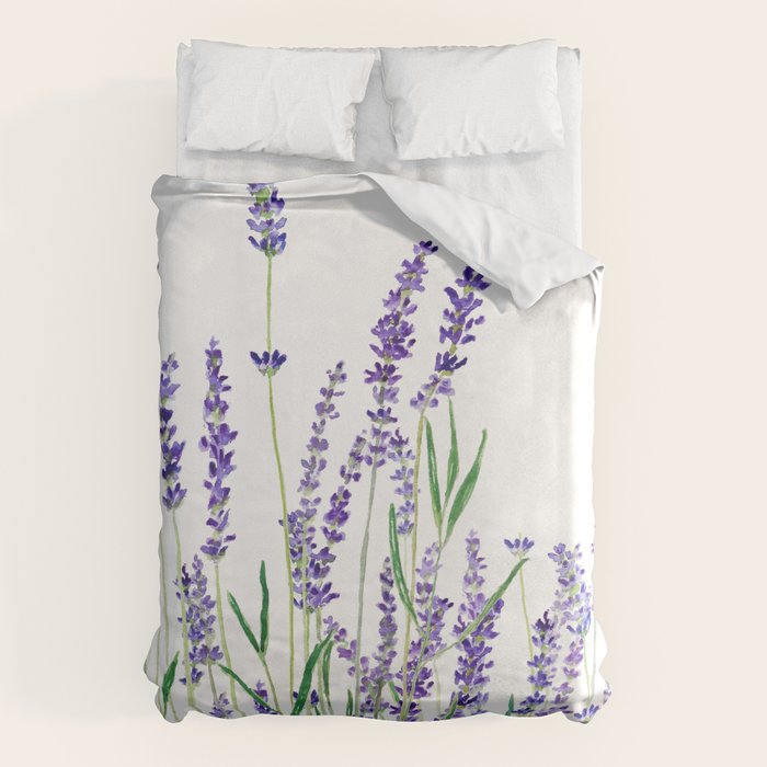 lavender watercolor horizontal Duvet Cover Gallery Image 1