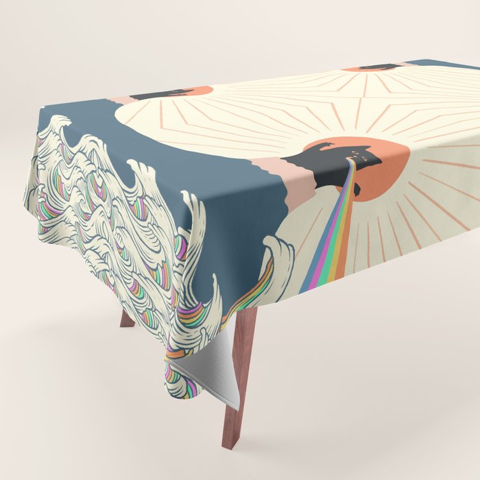Meowtain cat 5 rainbow wave catzilla  Tablecloth Gallery Image 1