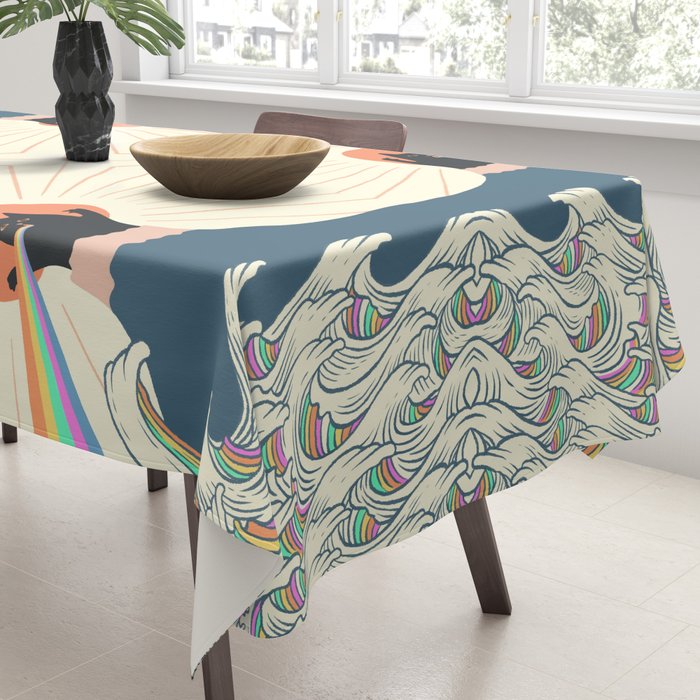 Meowtain cat 5 rainbow wave catzilla  Tablecloth Gallery Image 3