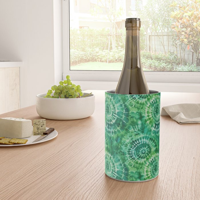 Jumbo Tie Dye Batik in Bright Green Circling Swirls on Teal Wine Chiller Gallery Image 4