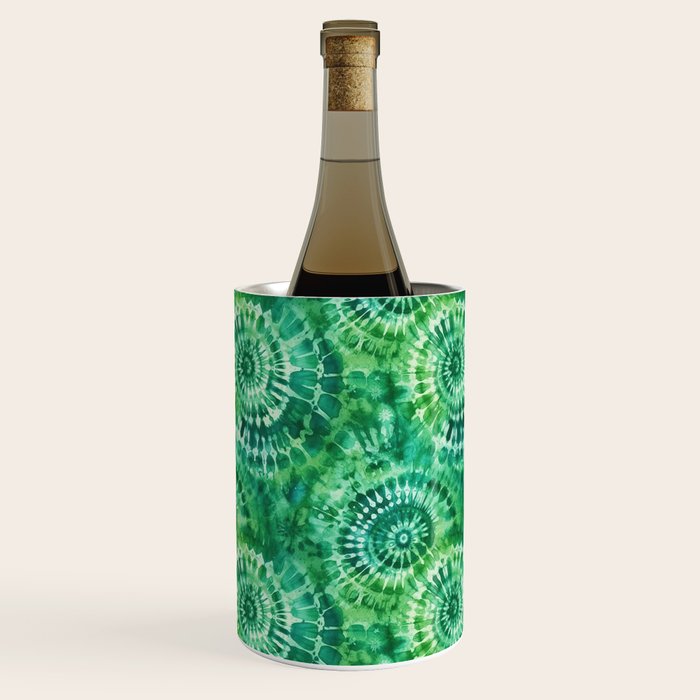 Jumbo Tie Dye Batik in Bright Green Circling Swirls on Teal Wine Chiller Gallery Image 1