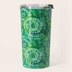 Jumbo Tie Dye Batik in Bright Green Circling Swirls on Teal Travel Mug Gallery Image 2