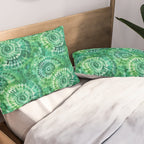 Jumbo Tie Dye Batik in Bright Green Circling Swirls on Teal Pillow Sham Gallery Image 2
