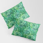 Jumbo Tie Dye Batik in Bright Green Circling Swirls on Teal Pillow Sham Gallery Image 3