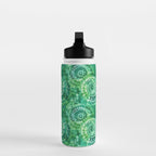 Jumbo Tie Dye Batik in Bright Green Circling Swirls on Teal Water Bottle Gallery Image 3