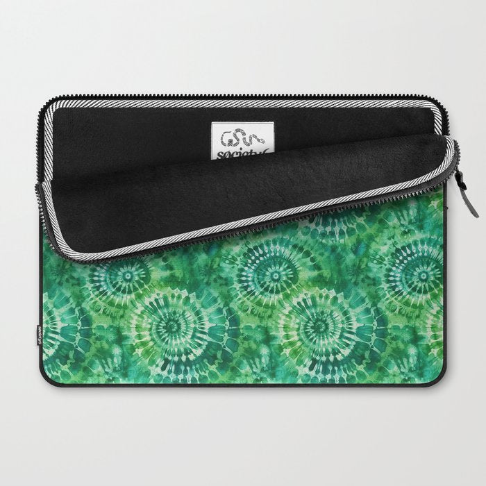 Jumbo Tie Dye Batik in Bright Green Circling Swirls on Teal Laptop Sleeve Gallery Image 2