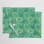 Jumbo Tie Dye Batik in Bright Green Circling Swirls on Teal Placemat Gallery Image 1