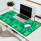 Jumbo Tie Dye Batik in Bright Green Circling Swirls on Teal Desk Mat Gallery Image 2