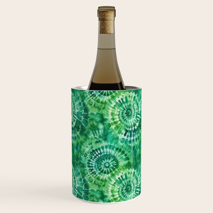 Jumbo Tie Dye Batik in Bright Green Circling Swirls on Teal Wine Chiller Gallery Image 2