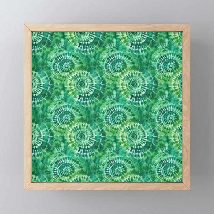Jumbo Tie Dye Batik in Bright Green Circling Swirls on Teal Mini Art Print Gallery Image 1