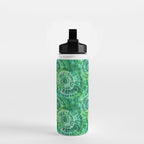 Jumbo Tie Dye Batik in Bright Green Circling Swirls on Teal Water Bottle Gallery Image 2