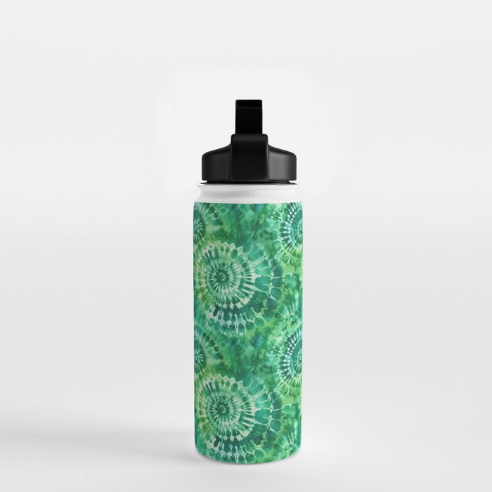 Jumbo Tie Dye Batik in Bright Green Circling Swirls on Teal Water Bottle Gallery Image 2